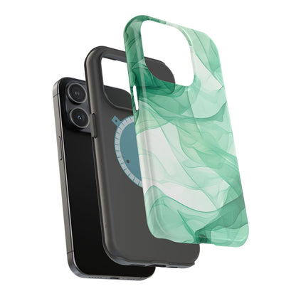 Translucent Flowing Green Fabric MagSafe iPhone Case – Elegant Fluid Design