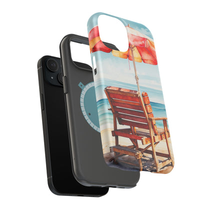 Beachfront Sunset Lounge MagSafe iPhone Case – Vibrant Watercolor Design