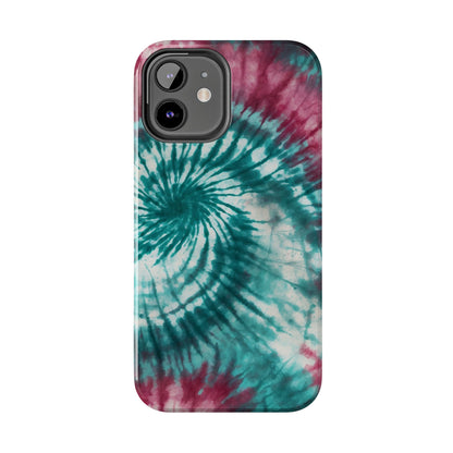 Pink and Teal Tie-Dye iPhone Case – Retro Spiral Design