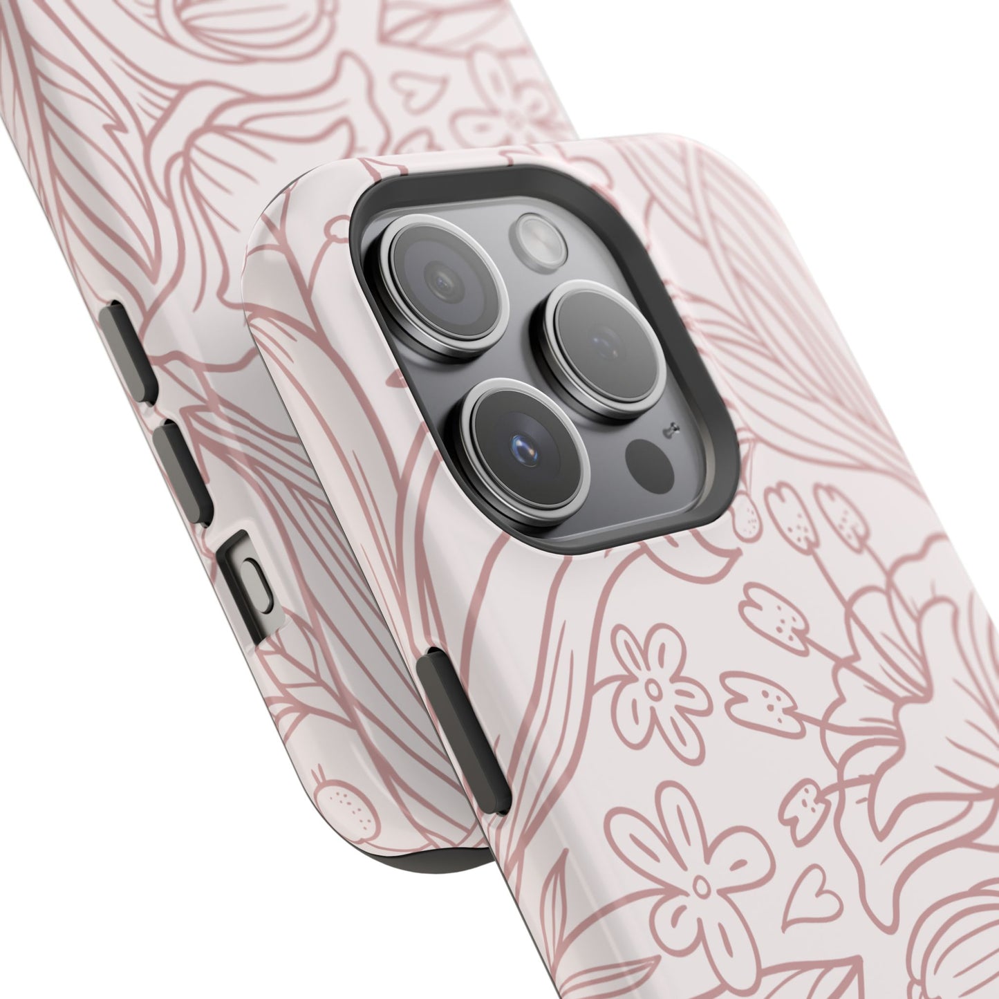 Blush Floral Line Art Tough MagSafe iPhone Case – Delicate Minimalist Design with Dual-Layer Protection