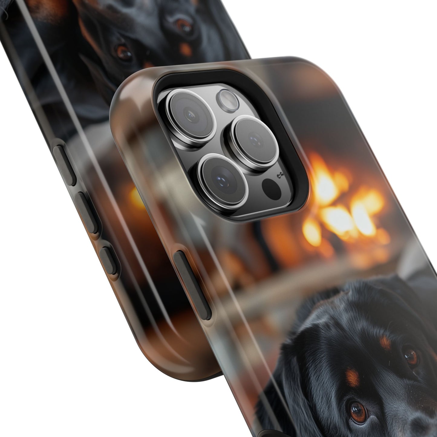 Charming Rottweiler by the Fireplace MagSafe iPhone Case – Cozy & Functional Design