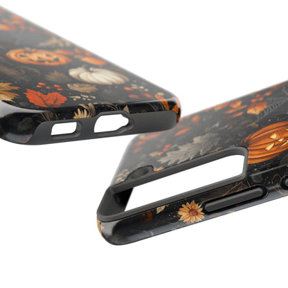 Elegant Halloween Samsung Galaxy  Case – Pumpkin Jack-o'-Lanterns, Cobwebs & Autumn Foliage Design