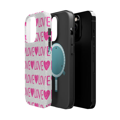 Pink Glitter Love Pattern – MagSafe iPhone Case