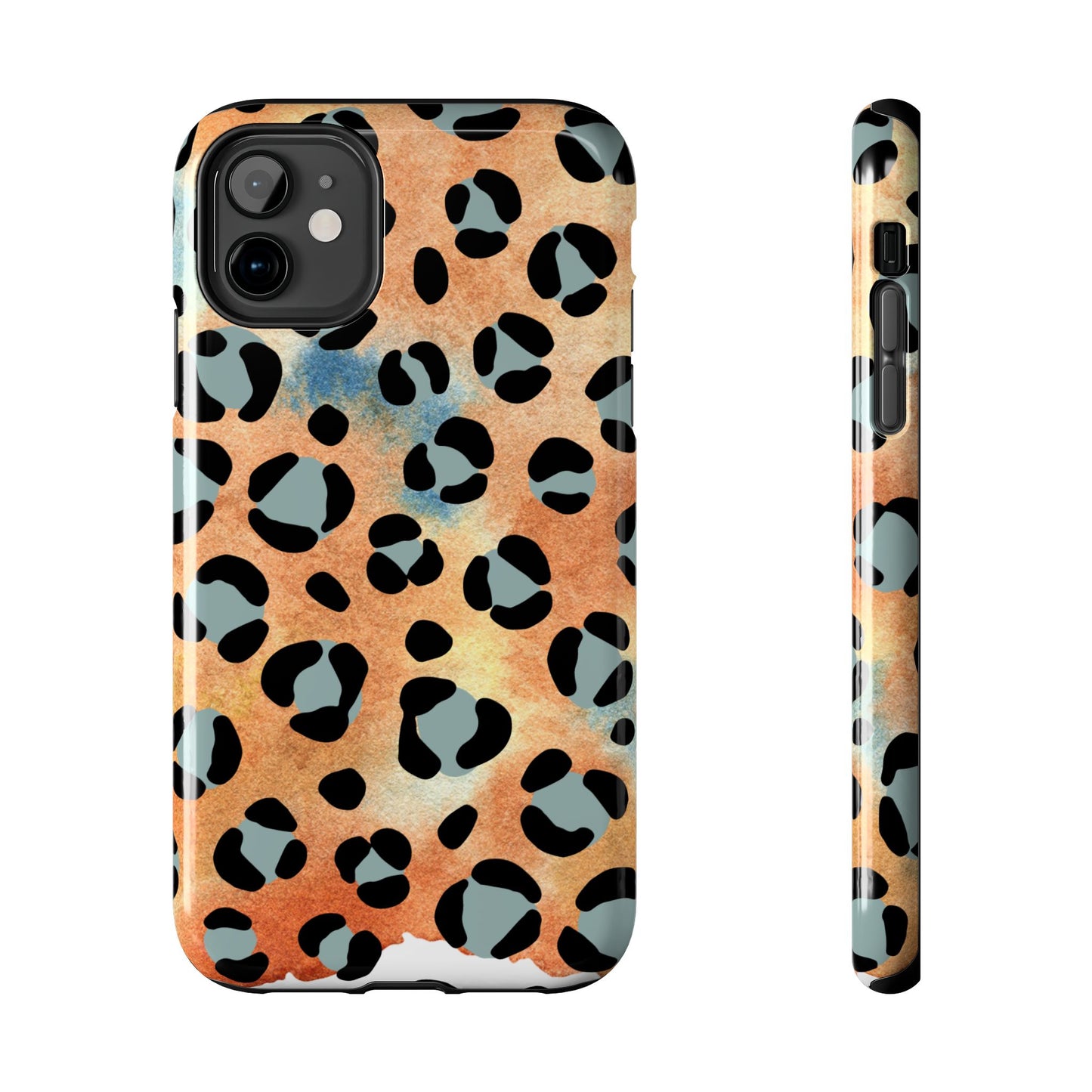 Sunset Watercolor Leopard Print Tough iPhone Case – Artistic Animal Pattern with Dual-Layer Protection