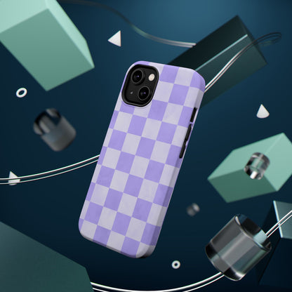 Lavender Checkerboard MagSafe iPhone Case – Shockproof, Smooth Matte Finish, Dual-Layer Design