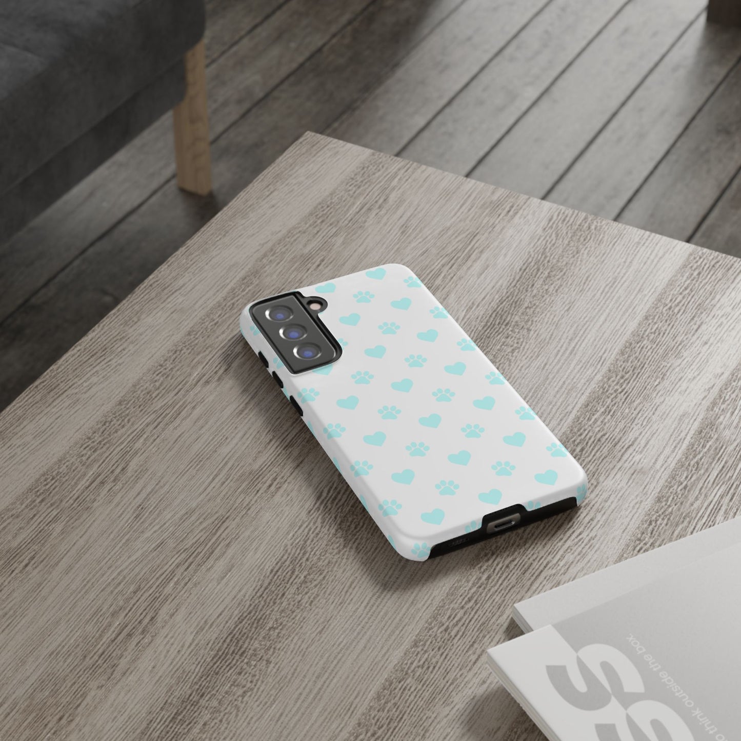 Samsung Galaxy Case - Aqua Paw Print & Heart Design