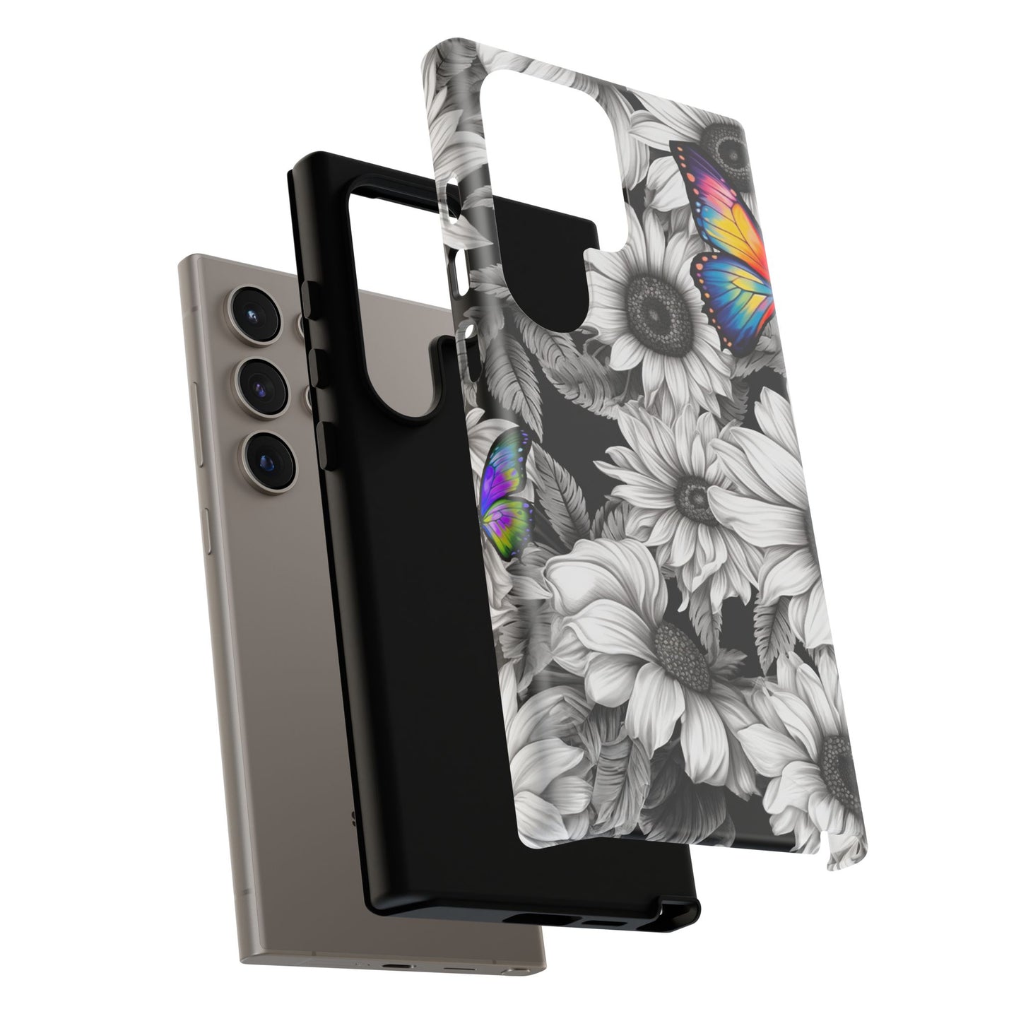 Rainbow Butterflies & Monochrome Sunflowers – Samsung Galaxy Case