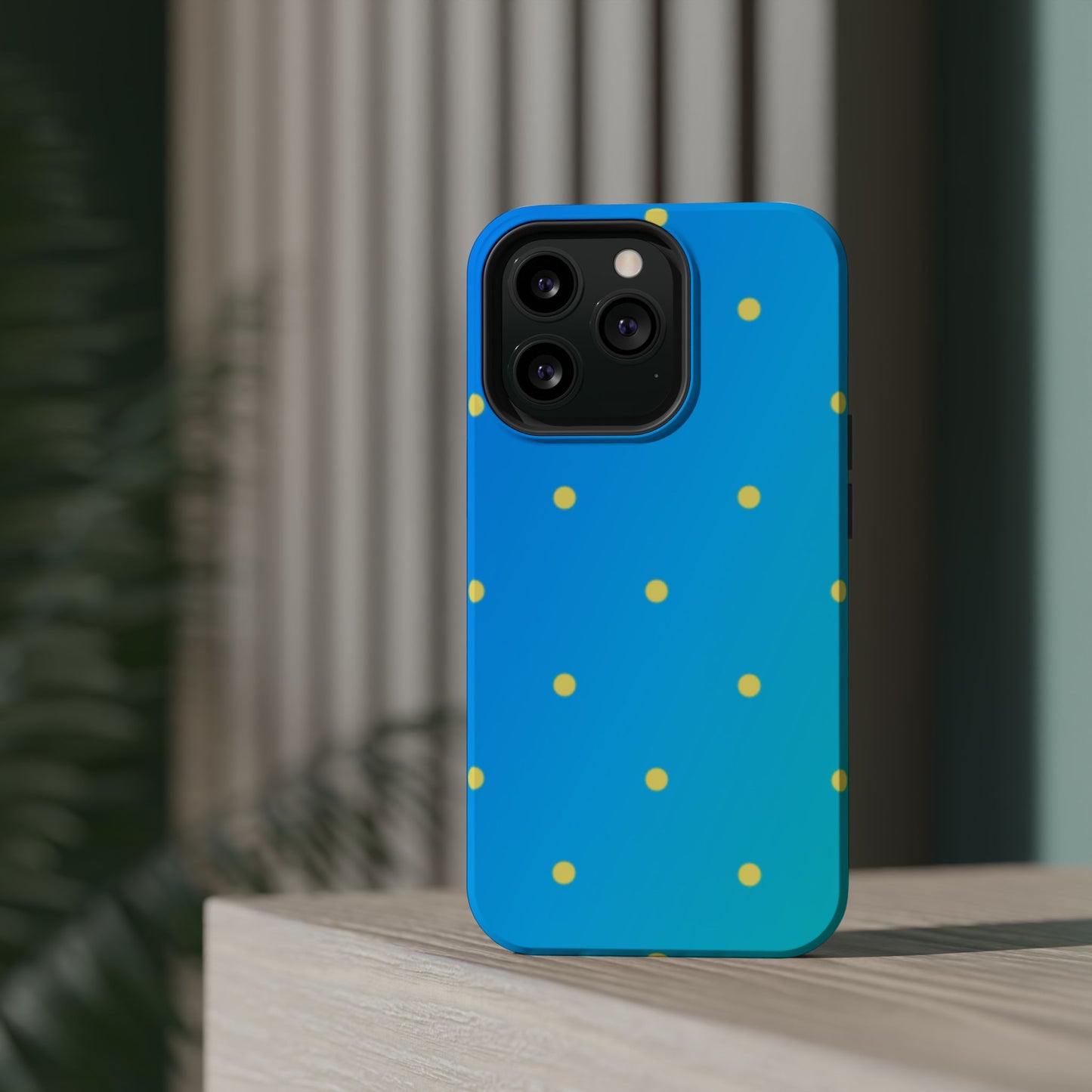 Blue Ocean Gradient Polka Dots MagSafe iPhone Case – Shockproof, Smooth Matte Finish, Dual-Layer Design