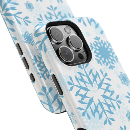 Frosty Blue Snowflakes MagSafe iPhone Case – Shockproof, Smooth Matte Finish, Dual-Layer Design