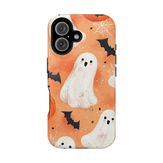 Spooky Cute Ghost MagSafe iPhone Case – Halloween Ghosts, Pumpkins, Bats & Cobwebs Design