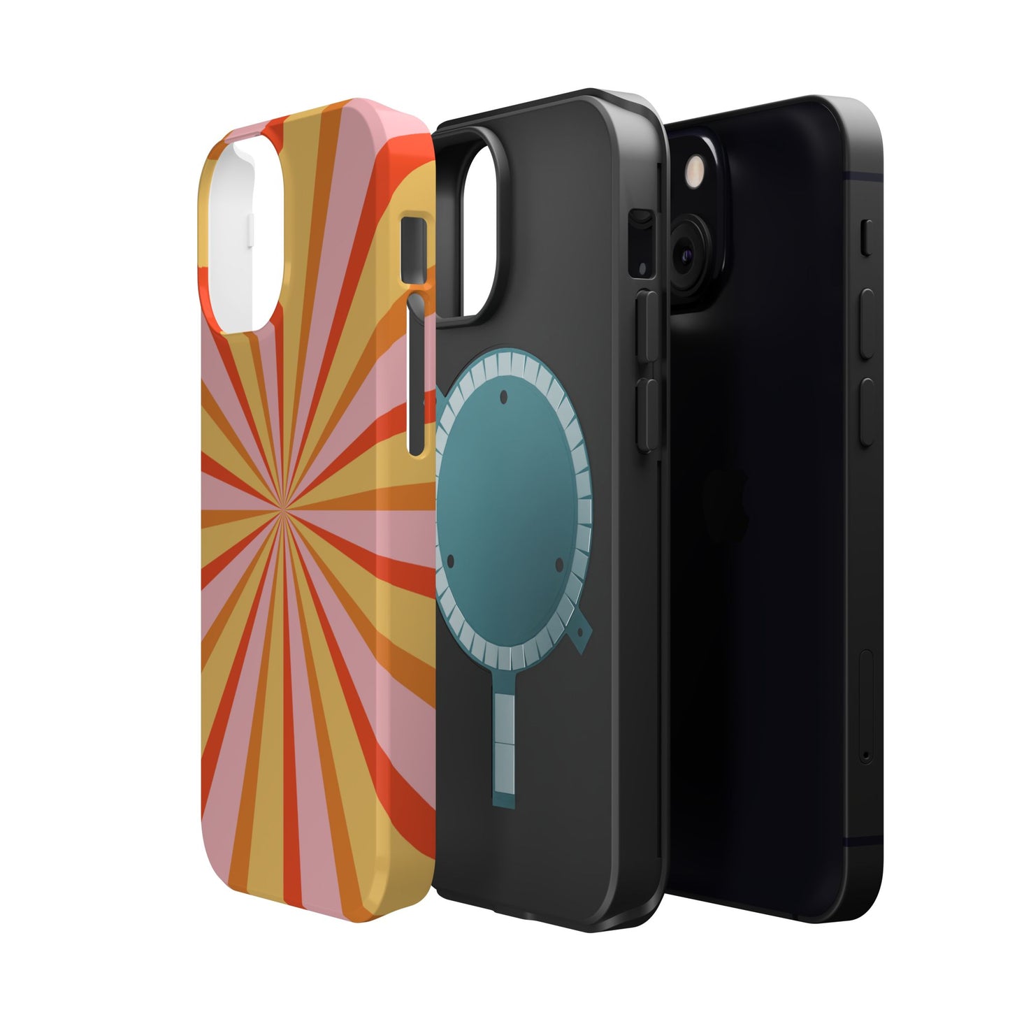 Bold Retro Sunburst MagSafe iPhone Case – Vibrant 70s-Inspired Rays in Orange, Pink, and Yellow