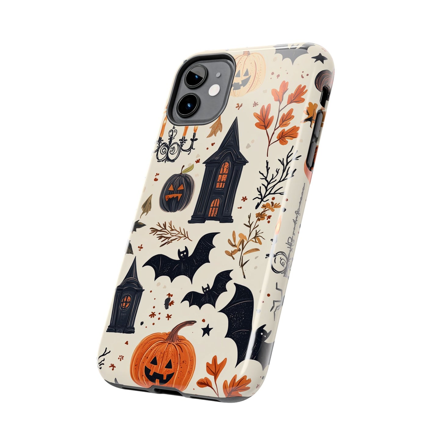 Haunted Halloween iPhone Case – Haunted House, Bats, and Pumpkins Design