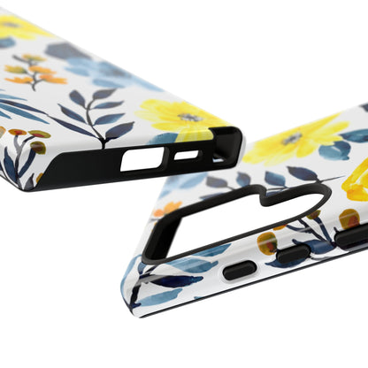 Golden Yellow & Sky Blue Floral – Watercolor Botanical Samsung Galaxy Case