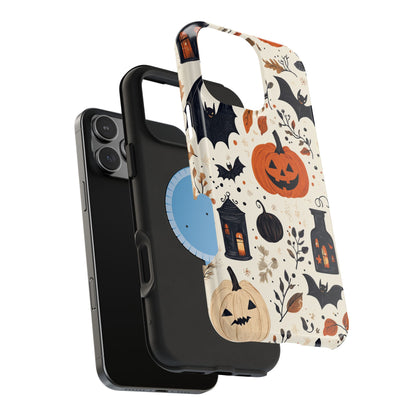 Charming Halloween MagSafe iPhone Case – Pumpkin, Bats, and Spooky Lantern Design