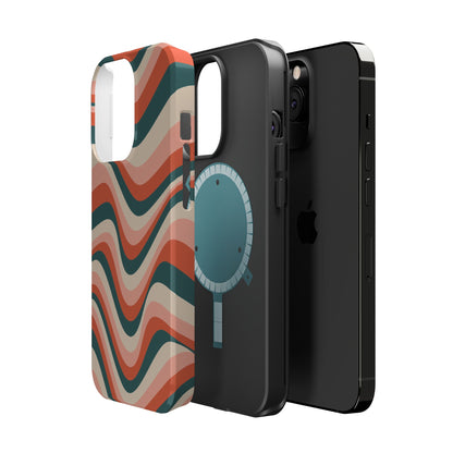 Groovy Waves MagSafe iPhone Case – Retro 70s-Inspired Stripes in Coral, Cream, and Teal