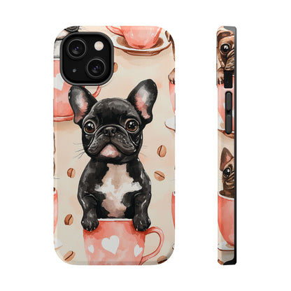 French Bulldogs in Coffee Cup MagSafe iPhone Case – Cute Dog Art, Shockproof & Slim Design