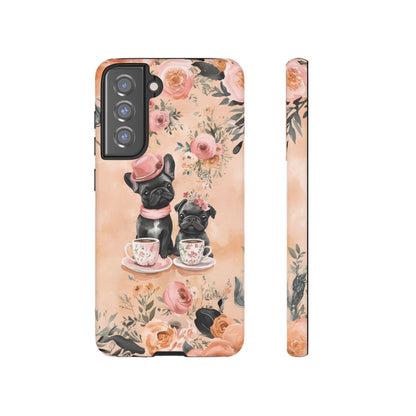 Floral French Bulldogs Samsung Galaxy Case – Elegant Dog Design with Tea Cups & Roses, Shockproof Protection - BOGO Cases