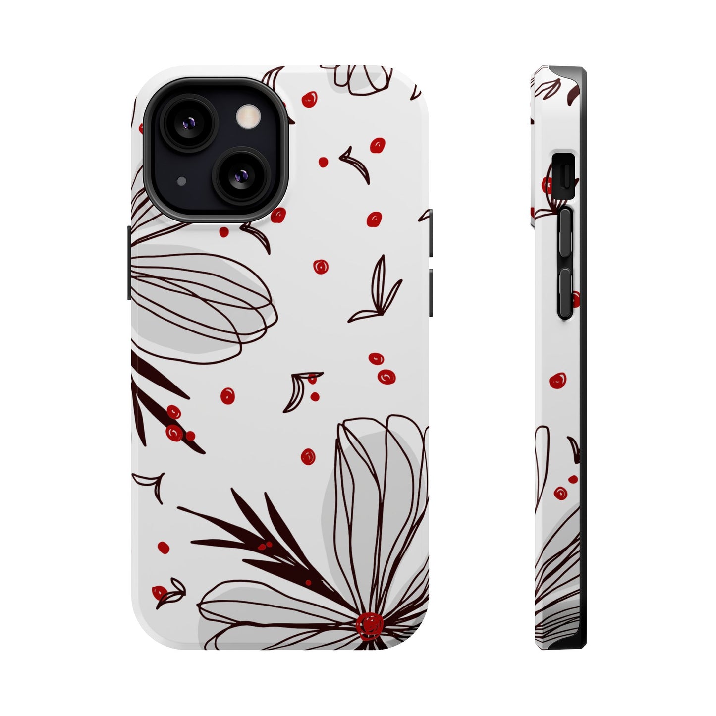 Minimalist Line Art Floral Tough MagSafe iPhone Case – Bold Red and Black Design, Shockproof Protection