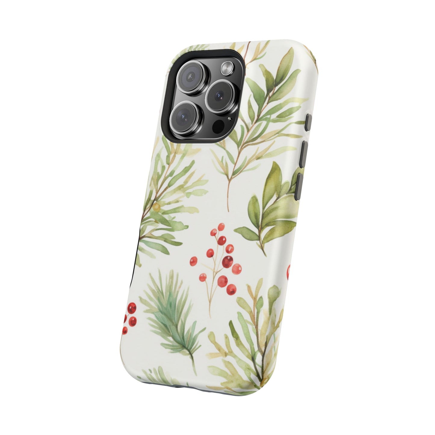 Winter Greenery & Berry Watercolor – MagSafe iPhone Series Case