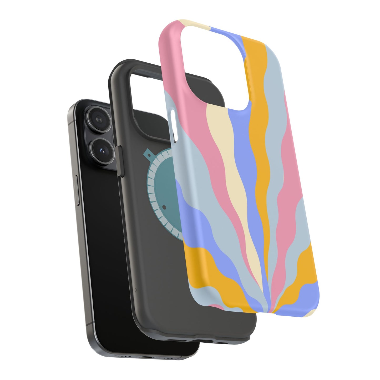 Pastel Radiance MagSafe iPhone Case – 70s-Inspired Dual-Layer Design with Wavy Sunburst Pattern