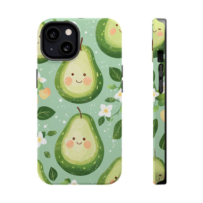 Smiling Avocados Tough MagSafe iPhone Case – Cute Avocado Design, Dual-Layer Protection