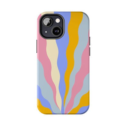 Pastel Radiance iPhone Case – 70s-Inspired Dual-Layer Design with Wavy Sunburst Pattern