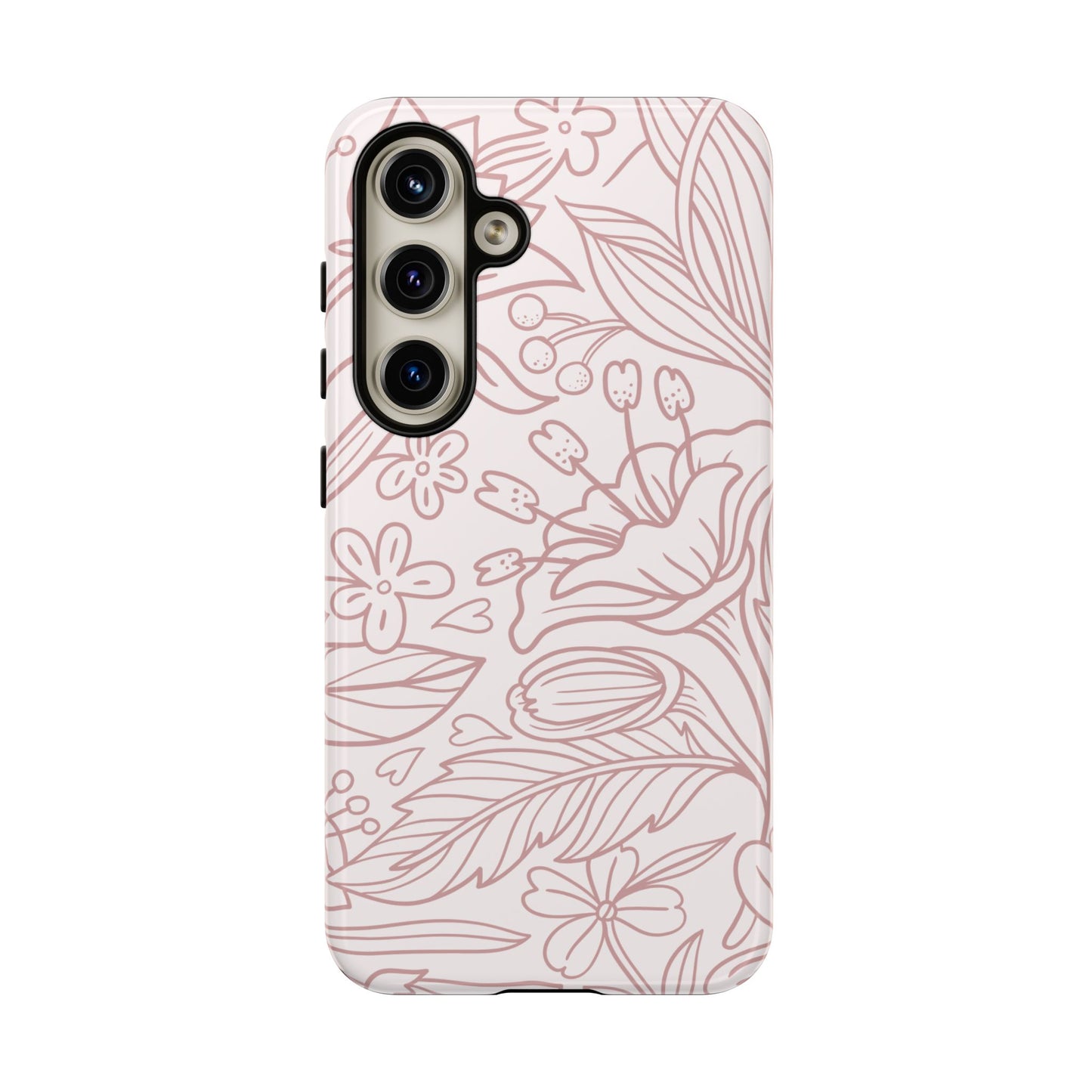 Blush Floral Line Art Tough Samsung Galaxy Case – Delicate Minimalist Design with Dual-Layer Protection