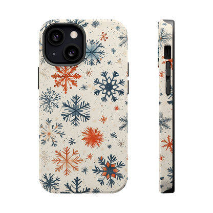 Rustic Orange and Blue Snowflake Pattern – MagSafe iPhone Series Case