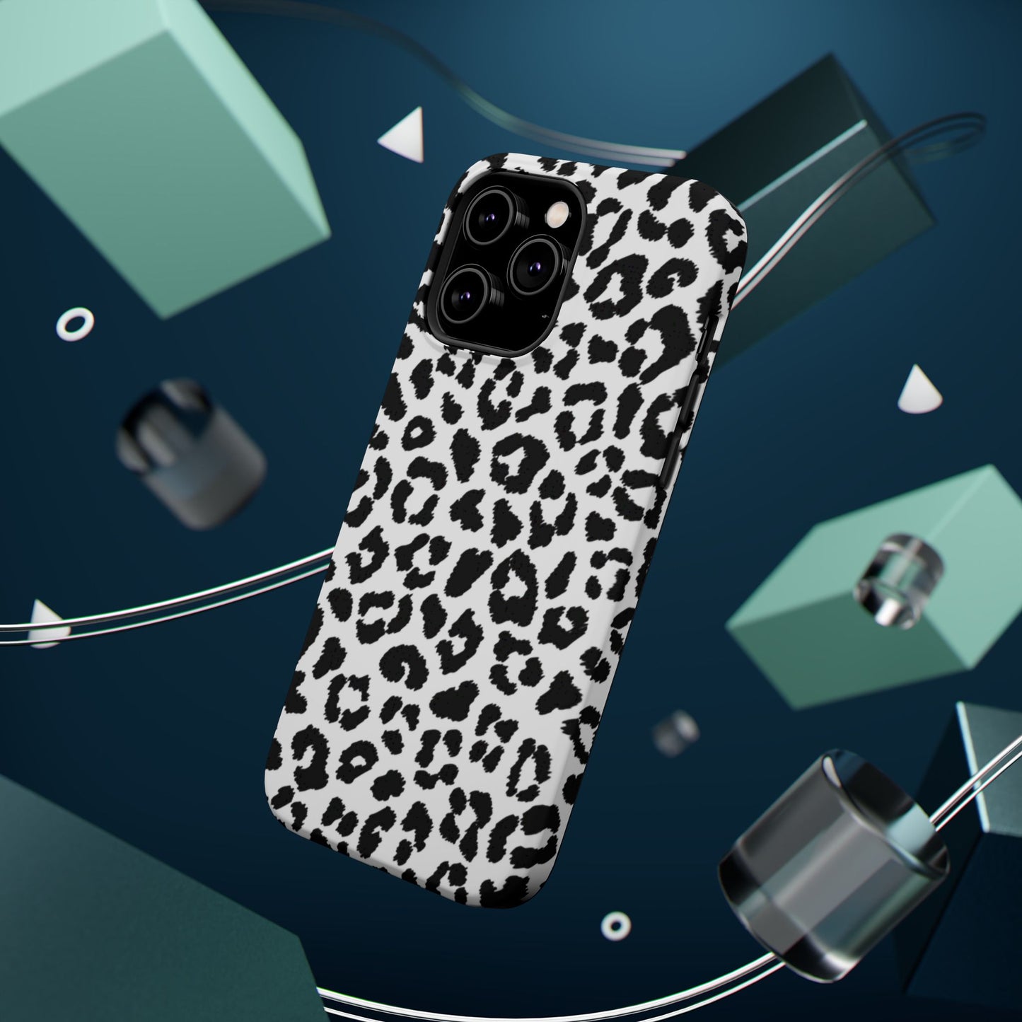 Monochrome Leopard Print Tough MagSafe iPhone Case – Classic Black and White Design with Dual-Layer Protection