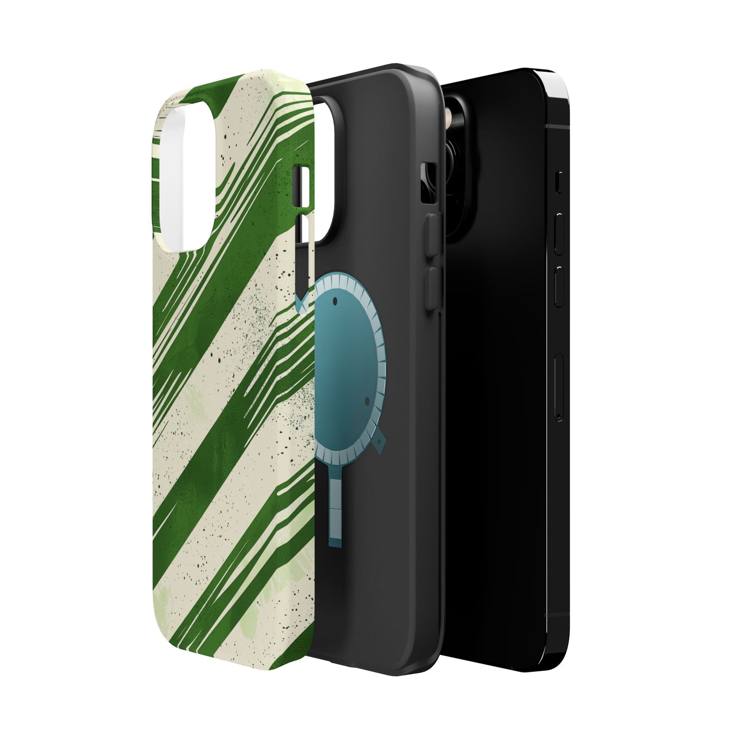 Green Stripes MagSafe iPhone Case – Bold Diagonal Brushstroke Design