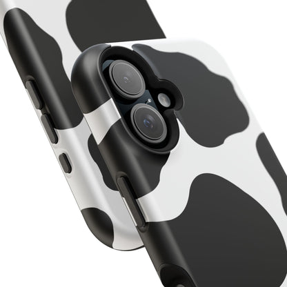 Chic Cow Print Tough Magsafe iPhone Case – Trendy Monochrome Animal Pattern with Dual-Layer Protection