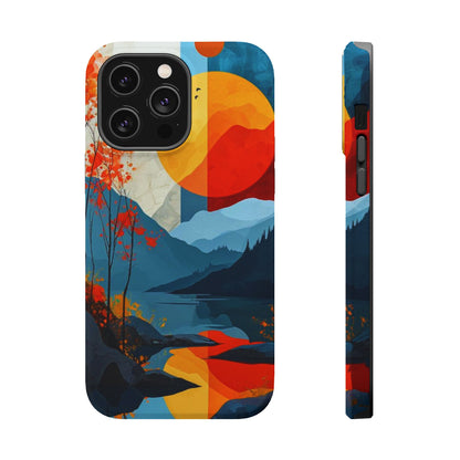 Abstract Autumn Landscape MagSafe iPhone Case – Bold Colorful Sunset Design, Dual-Layer Protection