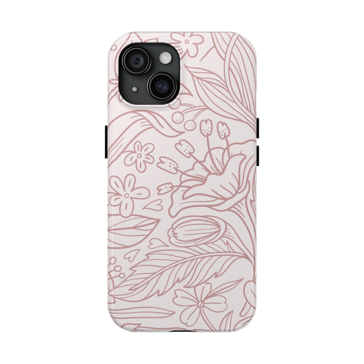 Blush Floral Line Art Tough iPhone Case – Delicate Minimalist Design with Dual-Layer Protection