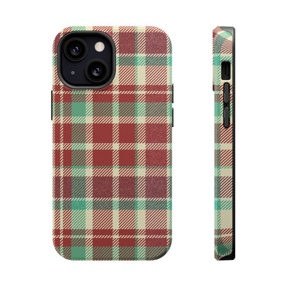 Retro Red & Cream Plaid – MagSafe iPhone Case with Classic Elegance