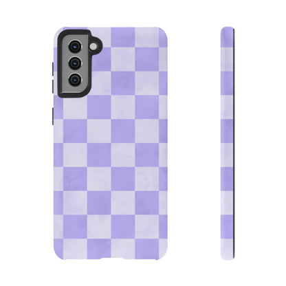 Lavender Checkerboard Samsung Galaxy Case – Shockproof, Smooth Matte Finish, Dual-Layer Design