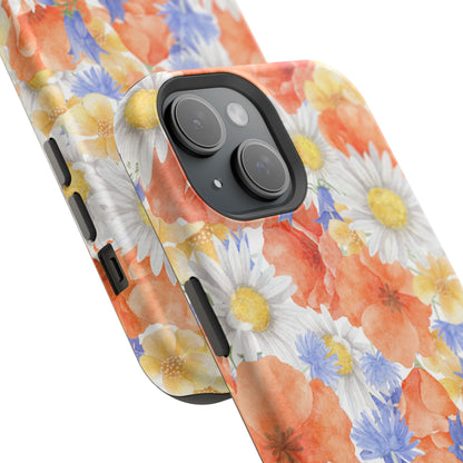 Watercolor Wildflower Pattern MagSafe iPhone Case – Durable Matte Finish with Daisy, Poppy & Cornflower Design