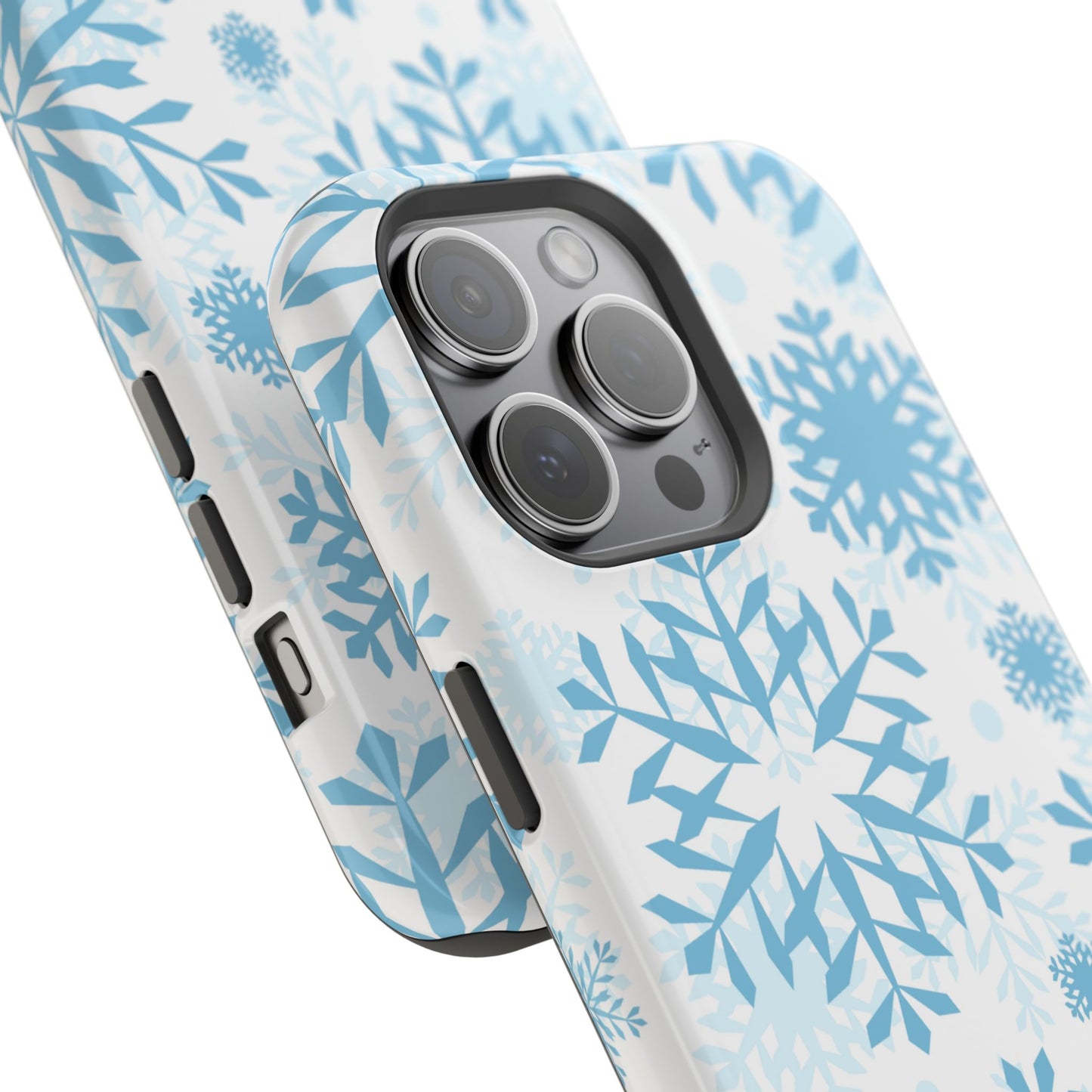 Frosty Blue Snowflakes MagSafe iPhone Case – Shockproof, Smooth Matte Finish, Dual-Layer Design