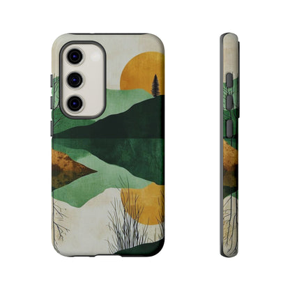 Retro Mountain Sunrise Samsung Galaxy Case – Minimalist Landscape Design, Dual-Layer Protection