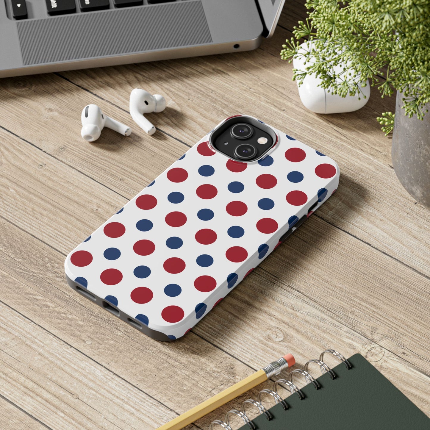 Patriotic Navy, White, and Red Polka Dot iPhone Case