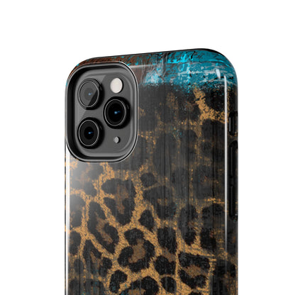 Boho Leopard and Turquoise Tough iPhone Case – Rustic Western Design with Dual-Layer Protection