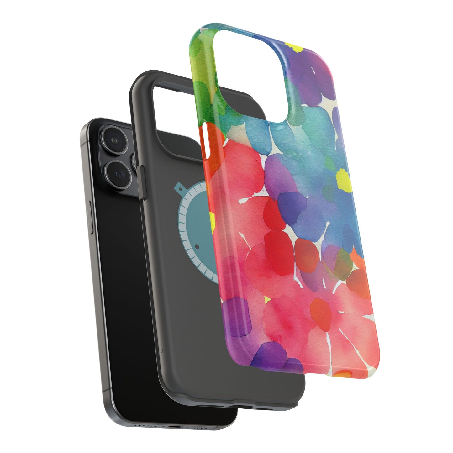 Rainbow Bloom Watercolor MagSafe iPhone Case – Slim Design, Glossy Finish