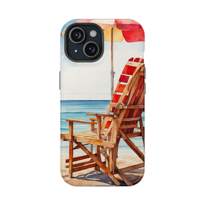 Beach Bliss MagSafe iPhone Series Case – Relaxing Seaside Chair and Umbrella Design