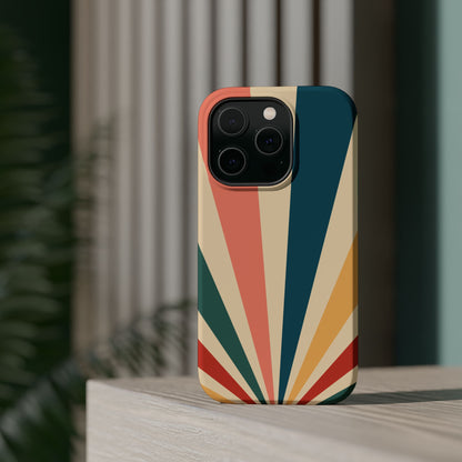 Retro Sunbeam MagSafe iPhone Case – 70s-Inspired Radiating Stripes in Coral, Teal, and Mustard