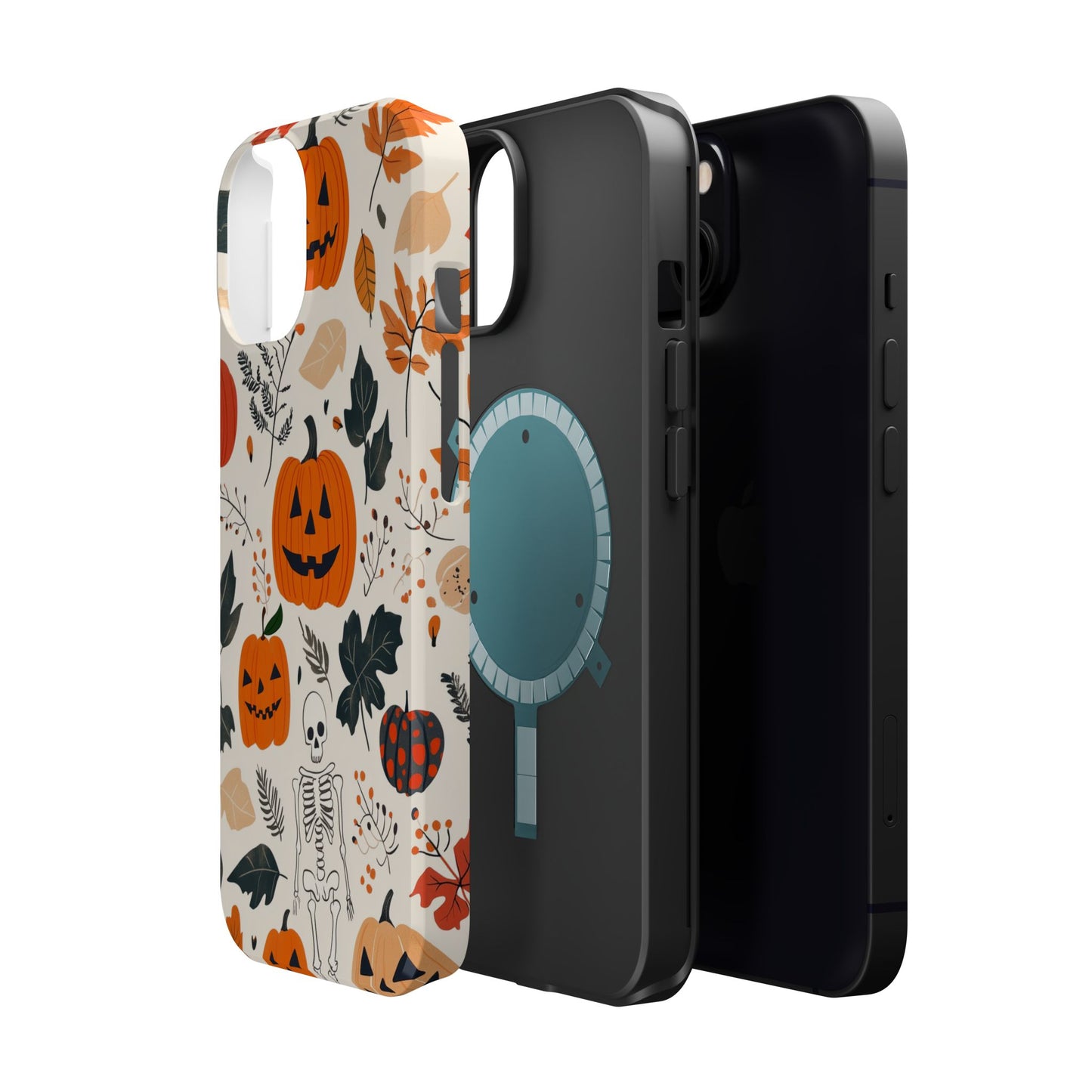 Spooky Pumpkin & Skeleton MagSafe iPhone Case – Halloween Jack-O'-Lantern Design