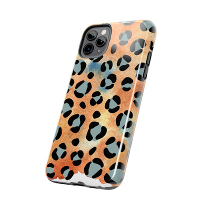 Sunset Watercolor Leopard Print Tough iPhone Case – Artistic Animal Pattern with Dual-Layer Protection