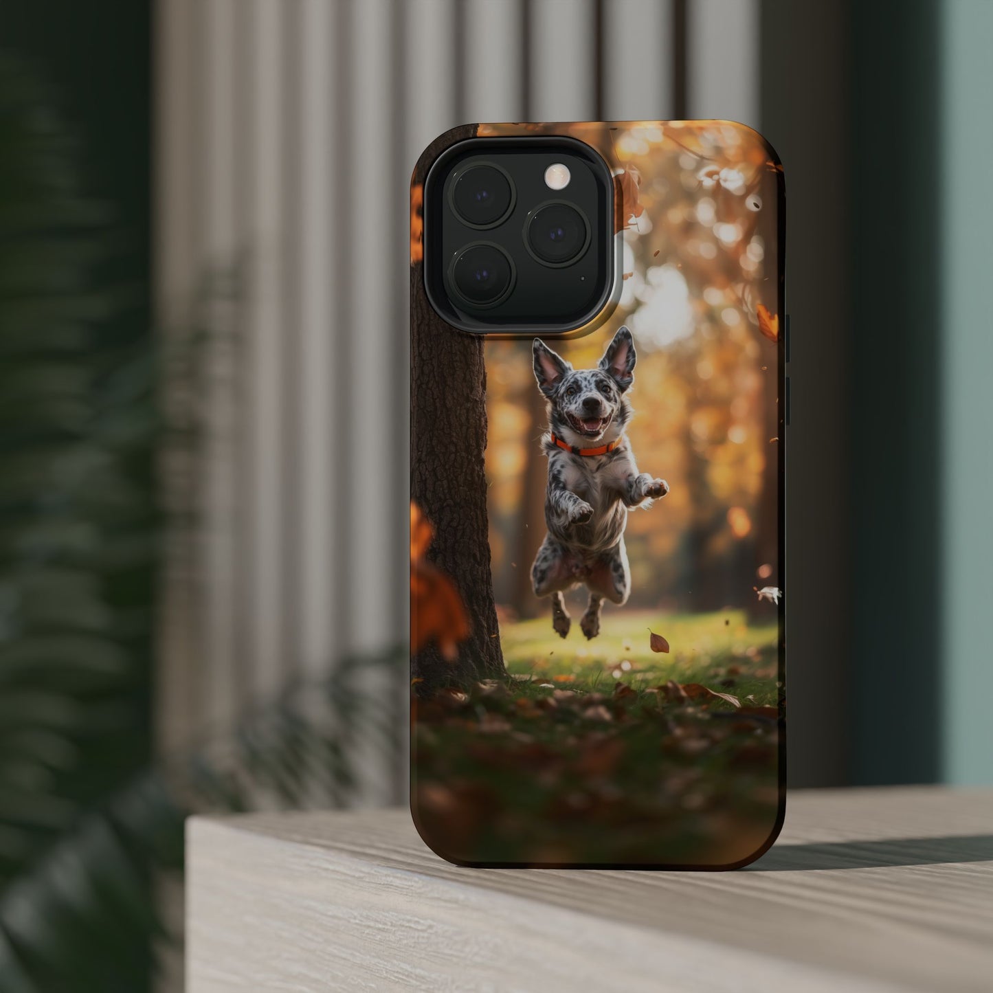 Energetic Blue Heeler Forest Pup MagSafe iPhone Case – Durable Outdoor-Inspired Design