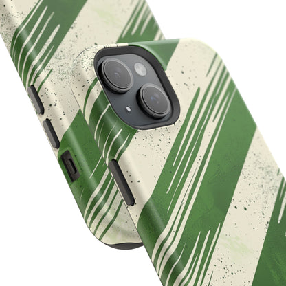 Green Stripes MagSafe iPhone Case – Bold Diagonal Brushstroke Design