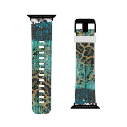 Turquoise Rustic Leopard Wood Apple Watch Band