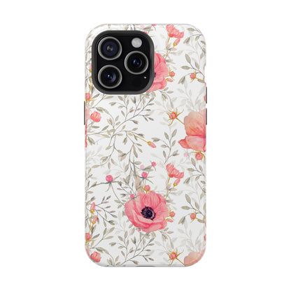 Pink Floral Watercolor MagSafe iPhone Case – Elegant Blossom Design with Magnetic Compatibility