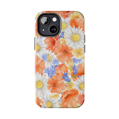 Watercolor Wildflower Pattern iPhone Case – Durable Matte Finish with Daisy, Poppy & Cornflower Design